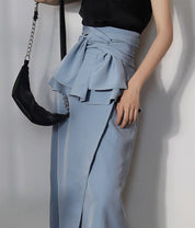 <M2点即納>デザインウエストフリルリボンくすみブルースカート - select store mirror me<M2点即納>デザインウエストフリルリボンくすみブルースカート99403507mirror meselect store mirror me99403507S