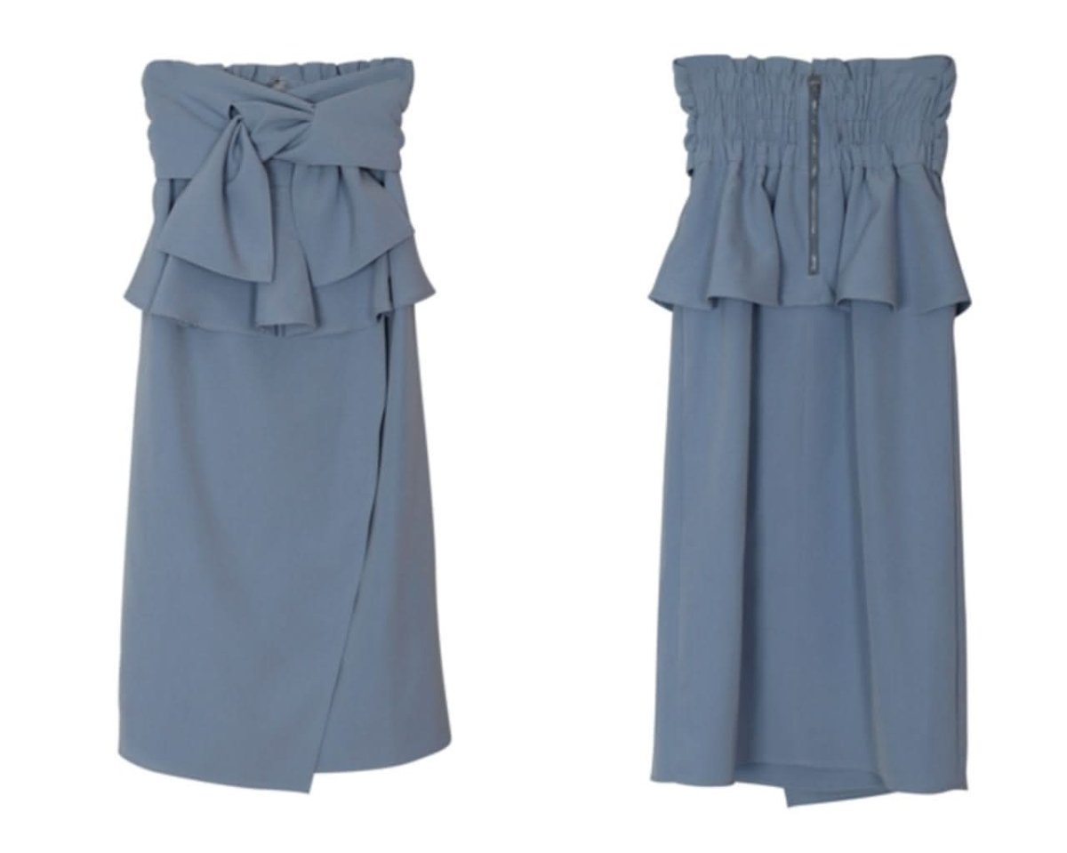 <M2点即納>デザインウエストフリルリボンくすみブルースカート - select store mirror me<M2点即納>デザインウエストフリルリボンくすみブルースカート99403507mirror meselect store mirror me99403507S