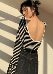 【大人気】バックカッティングオープンボーダートップス mirror me