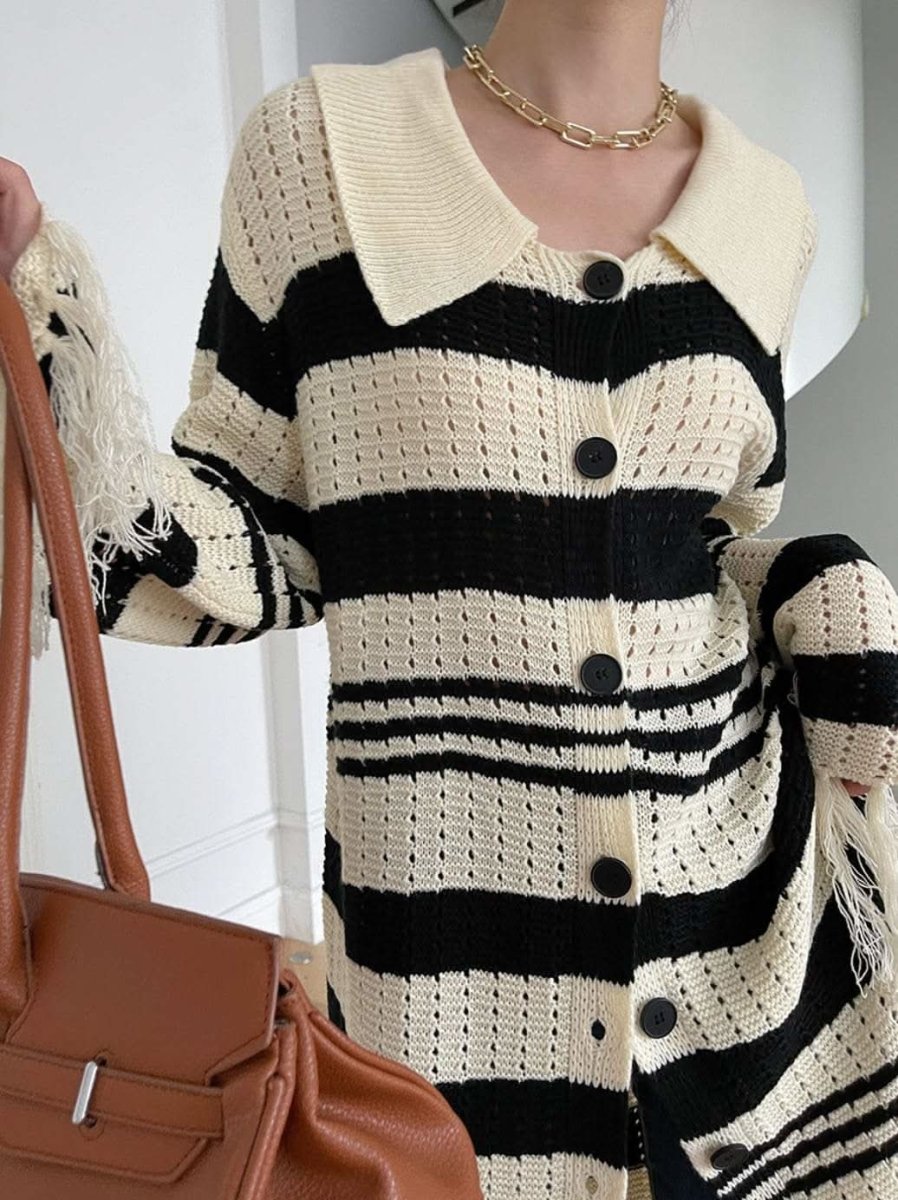 【動画あり】コアヤーン素材ボーダーフリンジニットカーディガン - select store mirror me【動画あり】コアヤーン素材ボーダーフリンジニットカーディガンmirror meselect store mirror meフリーサイズ