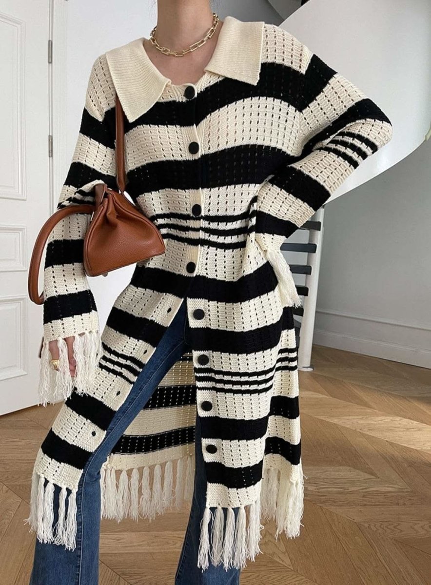 【動画あり】コアヤーン素材ボーダーフリンジニットカーディガン - select store mirror me【動画あり】コアヤーン素材ボーダーフリンジニットカーディガンmirror meselect store mirror meフリーサイズ