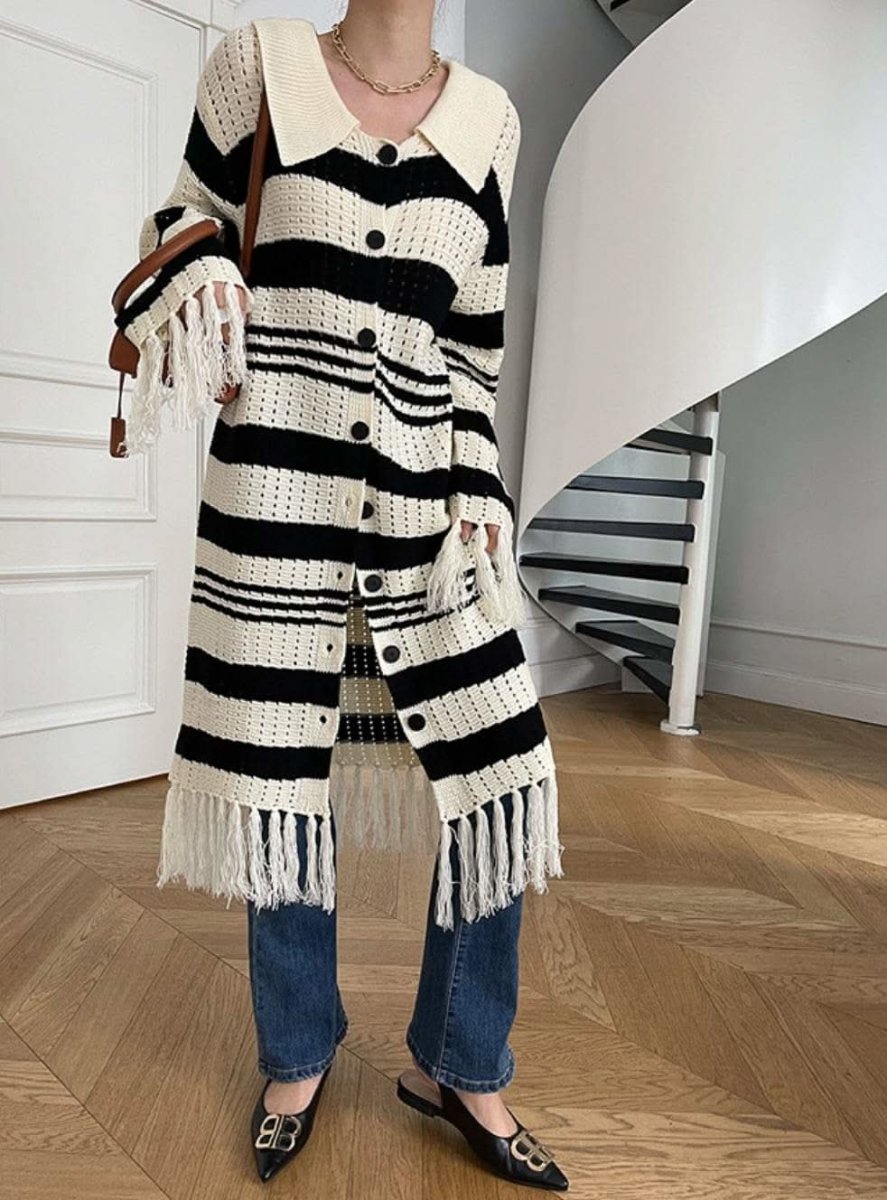 【動画あり】コアヤーン素材ボーダーフリンジニットカーディガン - select store mirror me【動画あり】コアヤーン素材ボーダーフリンジニットカーディガンmirror meselect store mirror meフリーサイズ