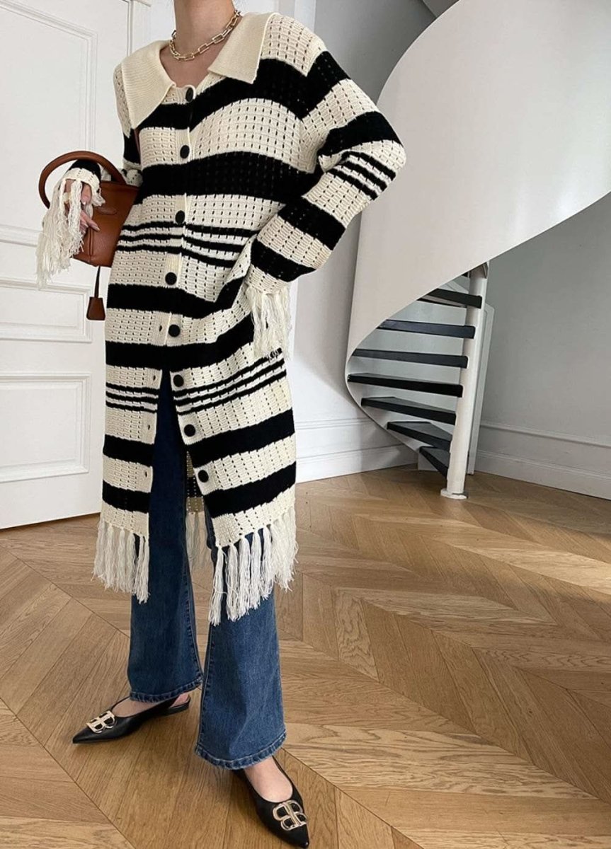 【動画あり】コアヤーン素材ボーダーフリンジニットカーディガン - select store mirror me【動画あり】コアヤーン素材ボーダーフリンジニットカーディガンmirror meselect store mirror meフリーサイズ