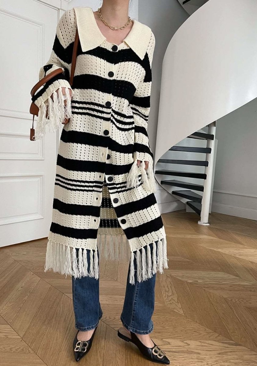 【動画あり】コアヤーン素材ボーダーフリンジニットカーディガン - select store mirror me【動画あり】コアヤーン素材ボーダーフリンジニットカーディガンmirror meselect store mirror meフリーサイズ