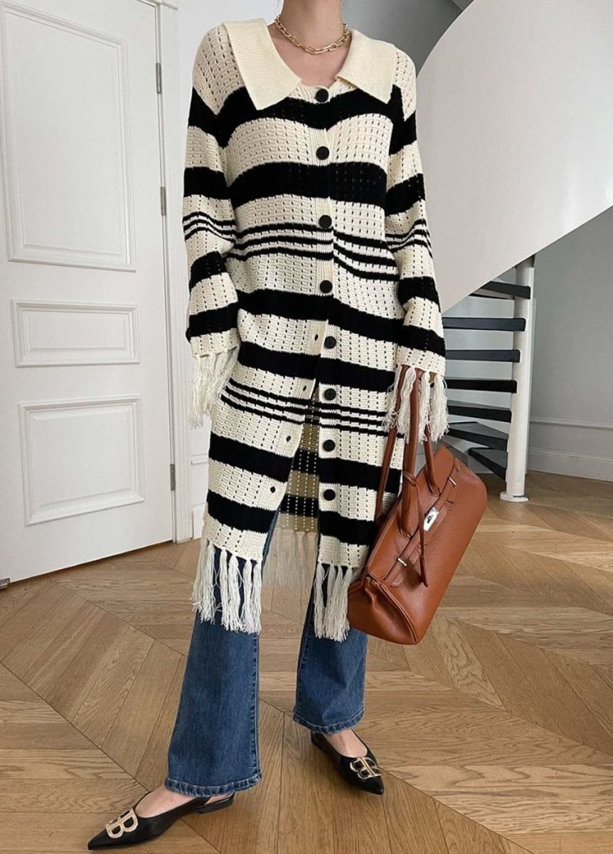 【動画あり】コアヤーン素材ボーダーフリンジニットカーディガン - select store mirror me【動画あり】コアヤーン素材ボーダーフリンジニットカーディガンmirror meselect store mirror meフリーサイズ