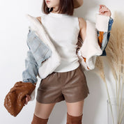 <ブラックS1点即納>セミマットPUレザーショート丈ソフトスリットパンツ 3色展開 - select store mirror me<ブラックS1点即納>セミマットPUレザーショート丈ソフトスリットパンツ 3色展開79223270mirror meselect store mirror me79223270ベージュ S