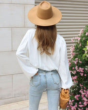 ランタンスリーブVネックスリットホワイトトップス - select store mirror meランタンスリーブVネックスリットホワイトトップス121585370mirror meselect store mirror me121585370S