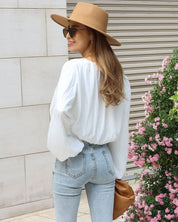 ランタンスリーブVネックスリットホワイトトップス - select store mirror meランタンスリーブVネックスリットホワイトトップス121585370mirror meselect store mirror me121585370S