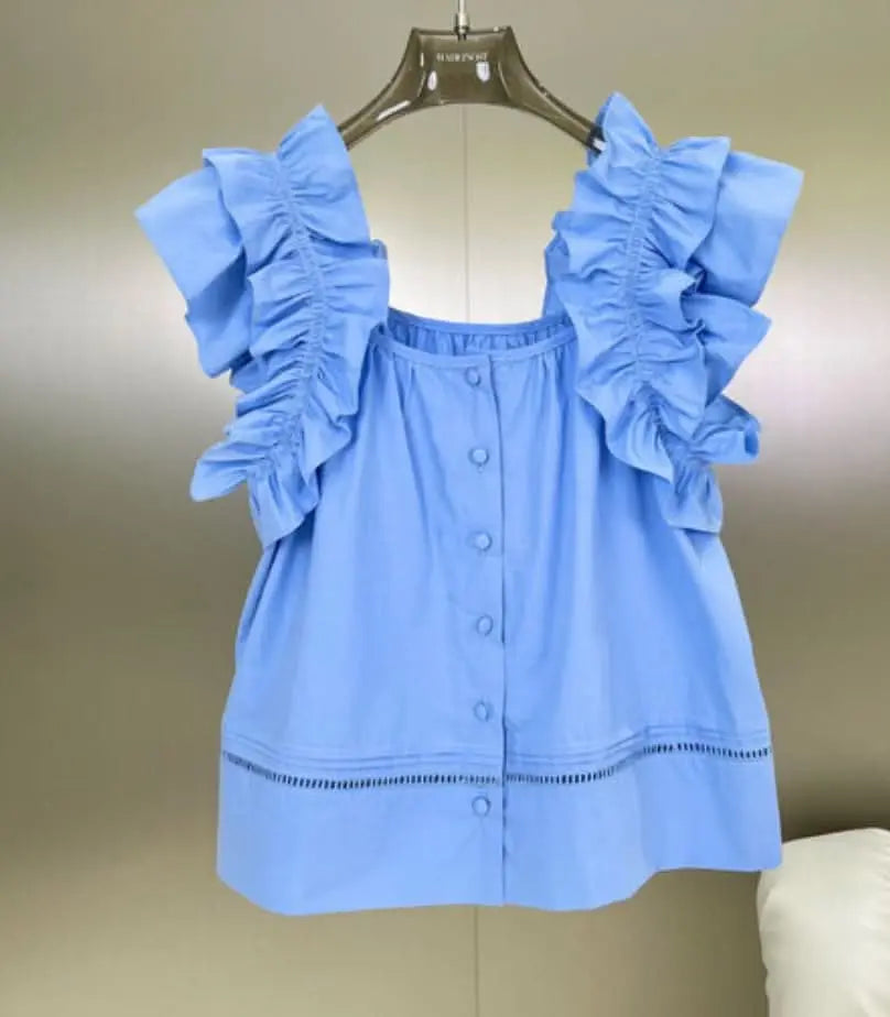 【ホワイト１点即納】ダブルフリルキャミトップス　３色展開 mirror me