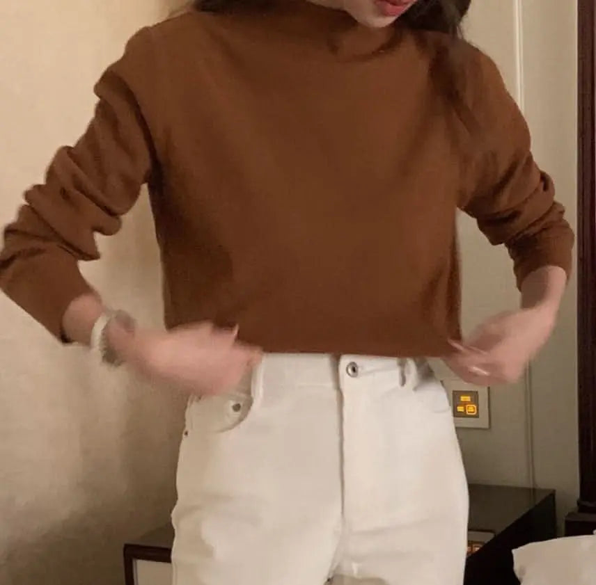 シンプルモックネックニットトップス　１０色展開 mirror me