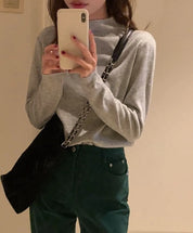 シンプルモックネックニットトップス　１０色展開 mirror me