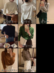 シンプルモックネックニットトップス　１０色展開 mirror me
