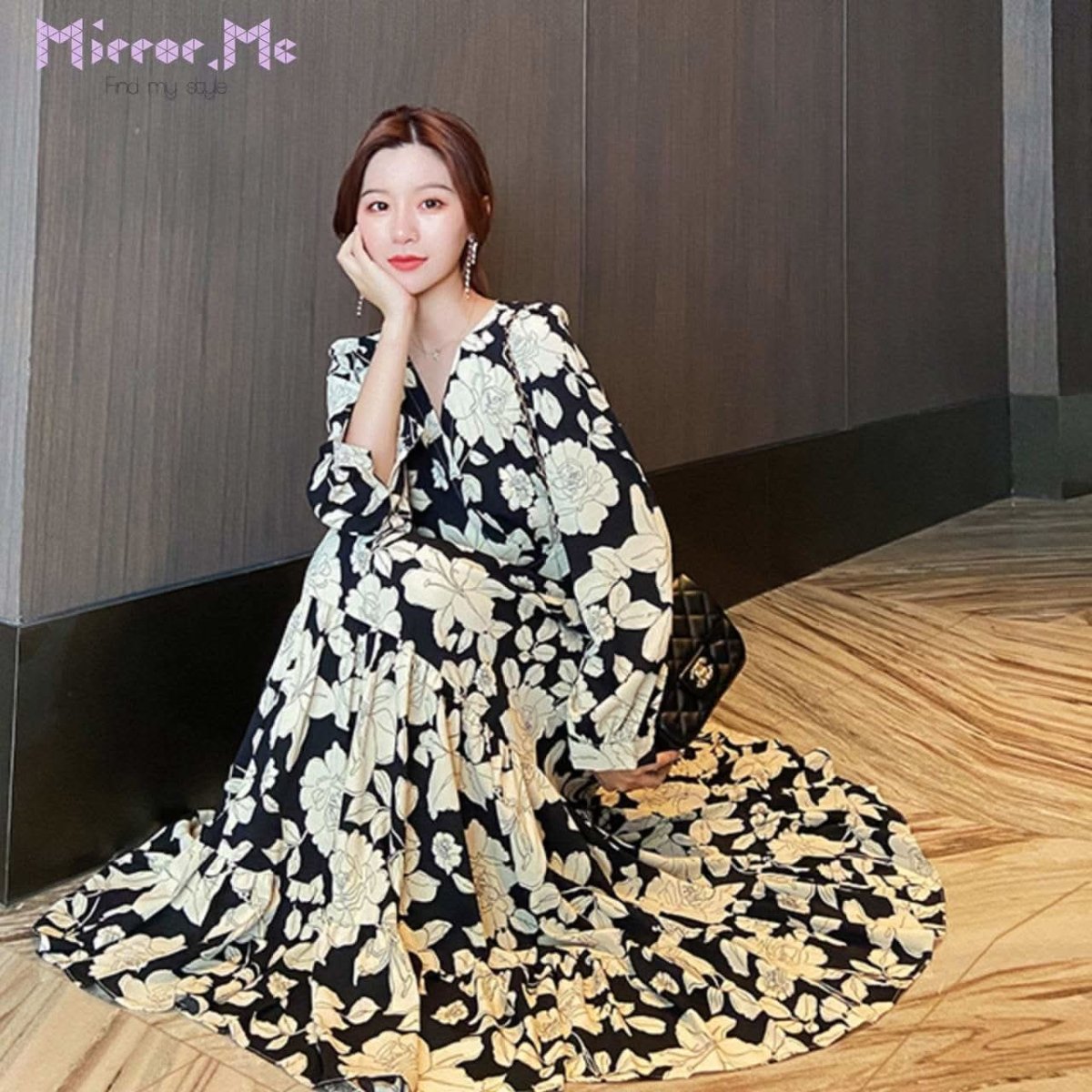 シックブラックバイカラーフラワーワンピース - select store mirror meシックブラックバイカラーフラワーワンピース105943198mirror meselect store mirror me105943198S