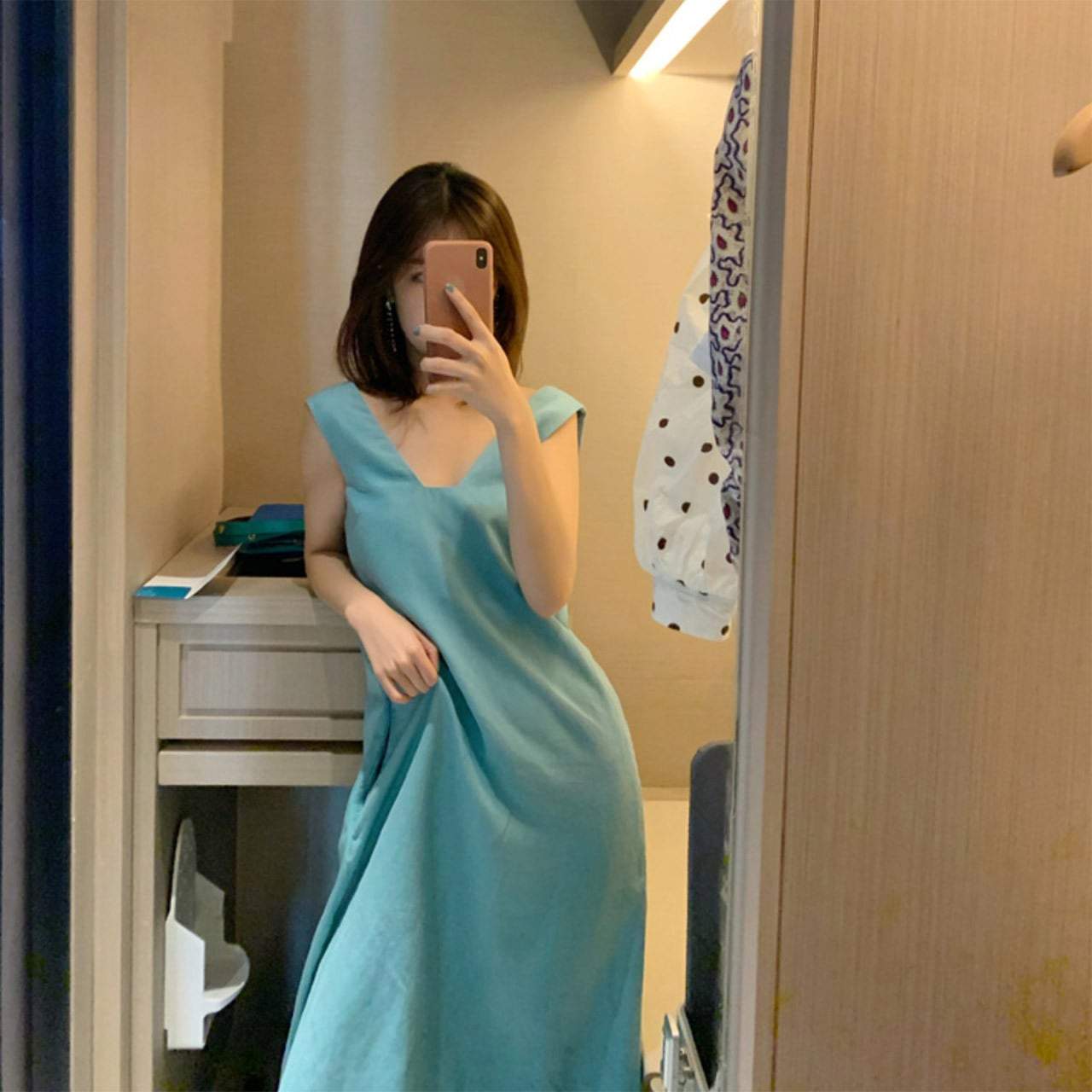 エメラルドブルーリネンミックスナチュラルワンピース - select store mirror meエメラルドブルーリネンミックスナチュラルワンピース107905431mirror meselect store mirror me107905431XS