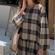 ナチュラルベージュオーバーチェック柄ワンピース - select store mirror meナチュラルベージュオーバーチェック柄ワンピース109737206mirror meselect store mirror me109737206S
