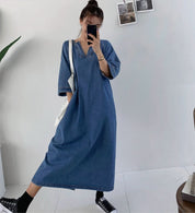 スリットネック七分丈デニムワンピース - select store mirror meスリットネック七分丈デニムワンピース109738875mirror meselect store mirror me109738875S