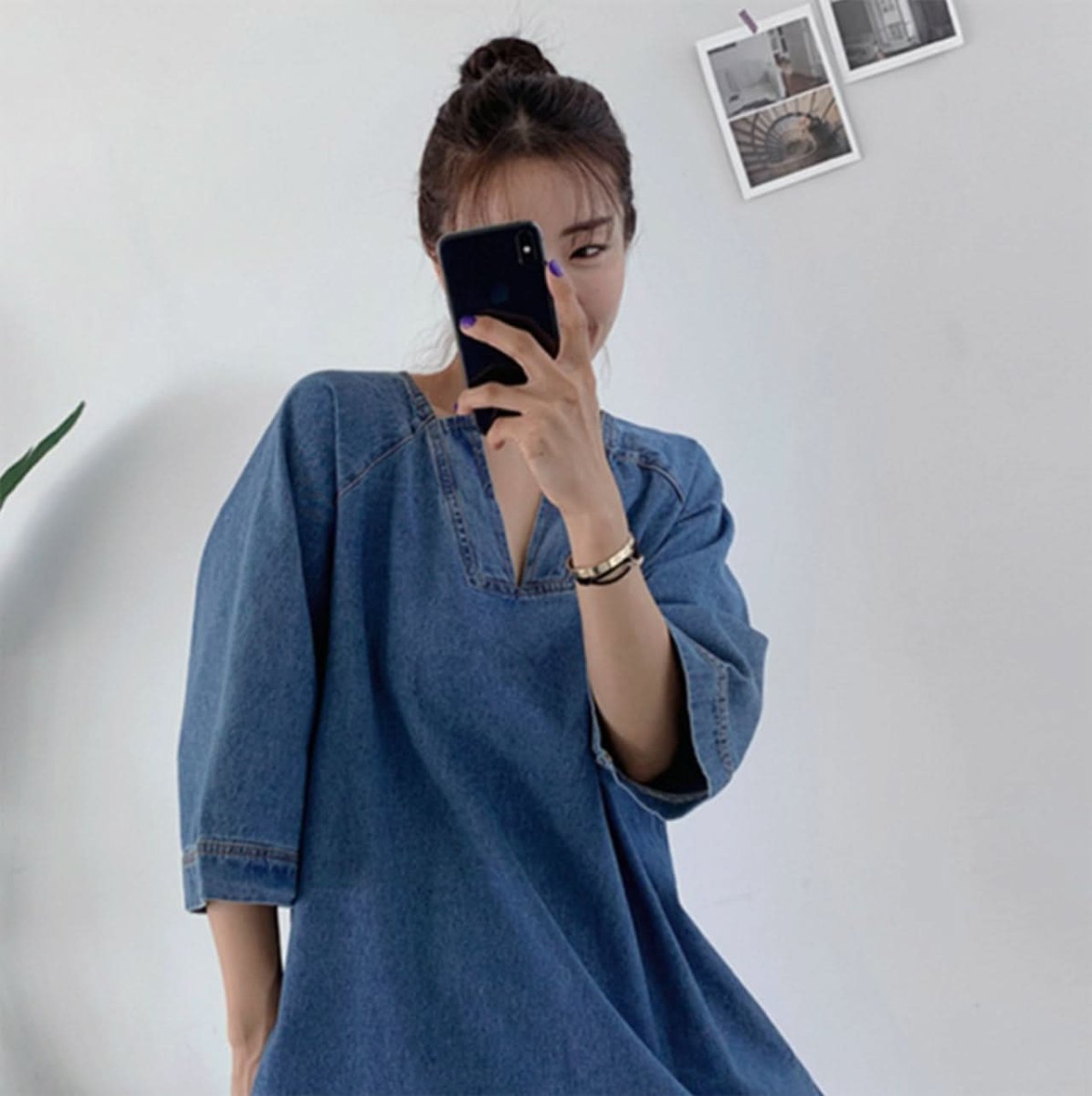 スリットネック七分丈デニムワンピース - select store mirror meスリットネック七分丈デニムワンピース109738875mirror meselect store mirror me109738875S