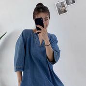 スリットネック七分丈デニムワンピース - select store mirror meスリットネック七分丈デニムワンピース109738875mirror meselect store mirror me109738875S