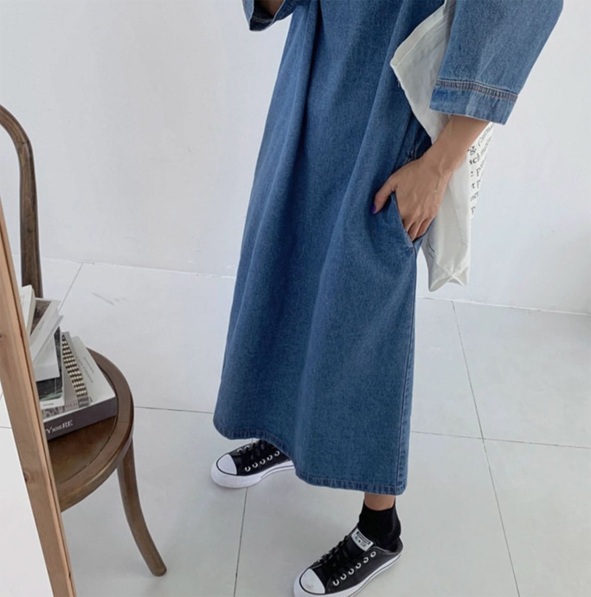 スリットネック七分丈デニムワンピース - select store mirror meスリットネック七分丈デニムワンピース109738875mirror meselect store mirror me109738875S