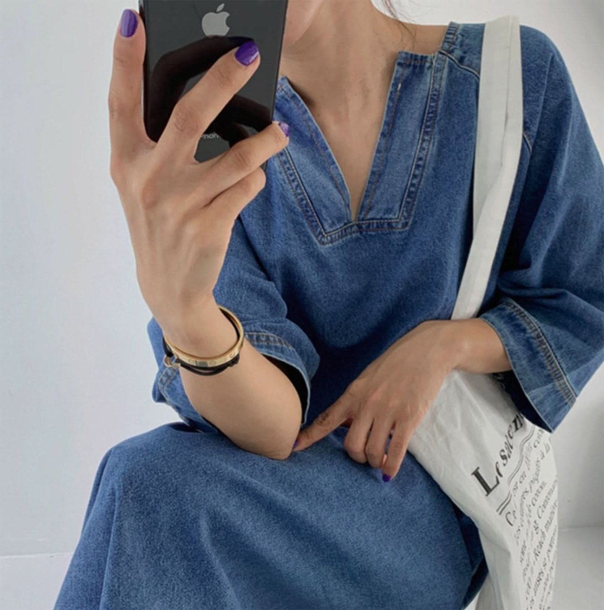 スリットネック七分丈デニムワンピース - select store mirror meスリットネック七分丈デニムワンピース109738875mirror meselect store mirror me109738875S