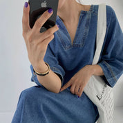 スリットネック七分丈デニムワンピース - select store mirror meスリットネック七分丈デニムワンピース109738875mirror meselect store mirror me109738875S
