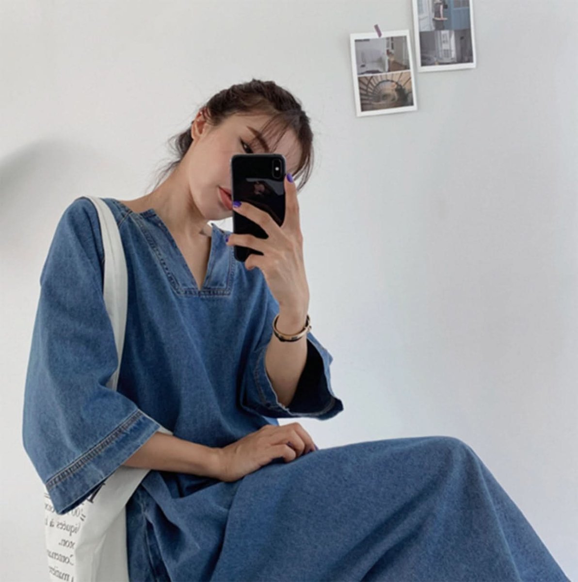 スリットネック七分丈デニムワンピース - select store mirror meスリットネック七分丈デニムワンピース109738875mirror meselect store mirror me109738875S