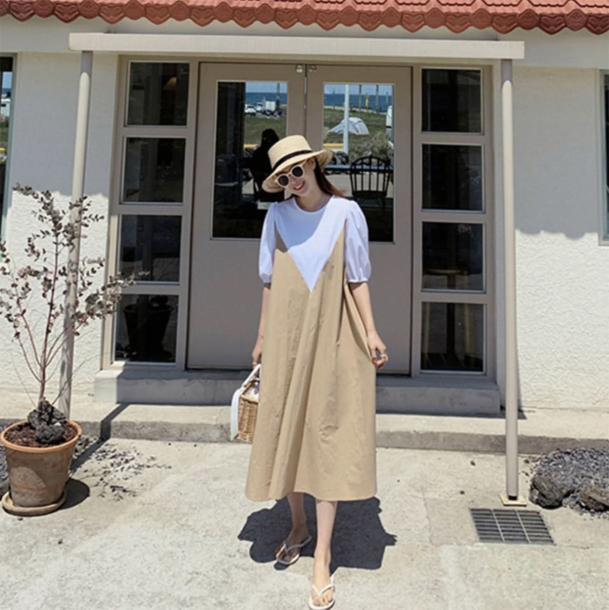 パフスリーブコントラストナチュラルワンピース - select store mirror meパフスリーブコントラストナチュラルワンピース109755379mirror meselect store mirror me109755379S