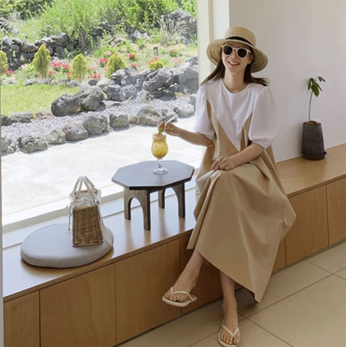 パフスリーブコントラストナチュラルワンピース - select store mirror meパフスリーブコントラストナチュラルワンピース109755379mirror meselect store mirror me109755379S