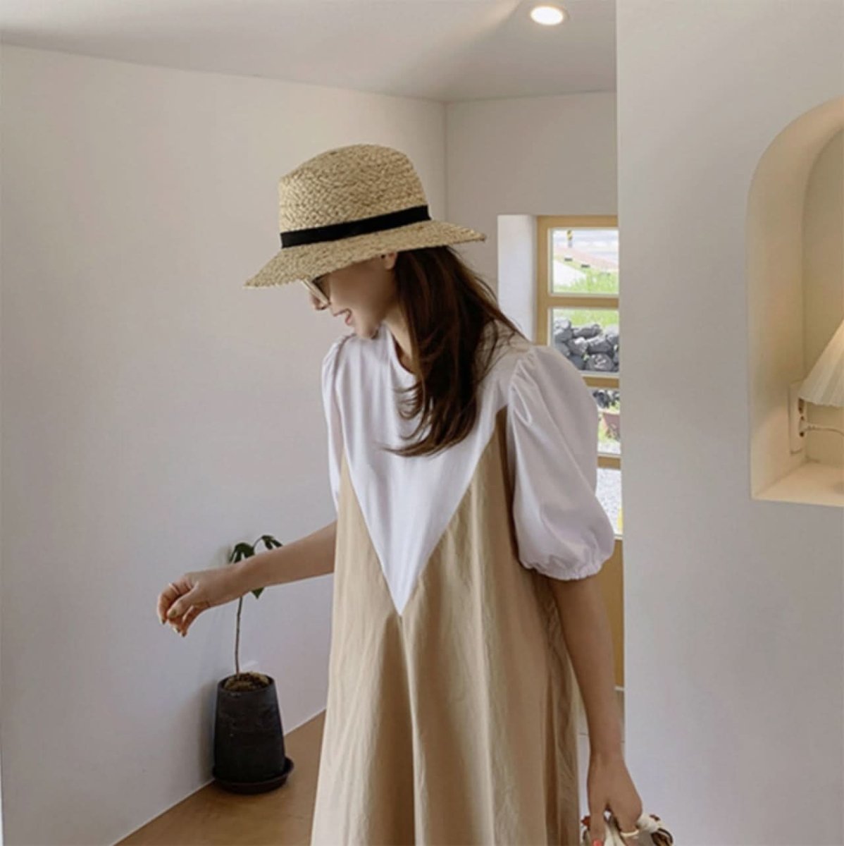 パフスリーブコントラストナチュラルワンピース - select store mirror meパフスリーブコントラストナチュラルワンピース109755379mirror meselect store mirror me109755379S