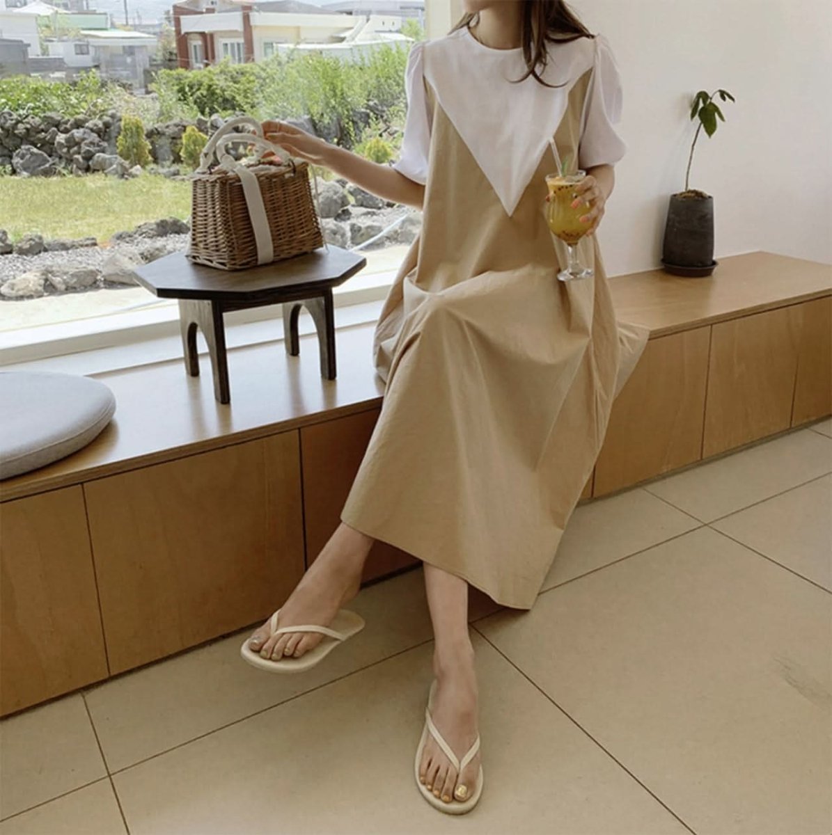 パフスリーブコントラストナチュラルワンピース - select store mirror meパフスリーブコントラストナチュラルワンピース109755379mirror meselect store mirror me109755379S
