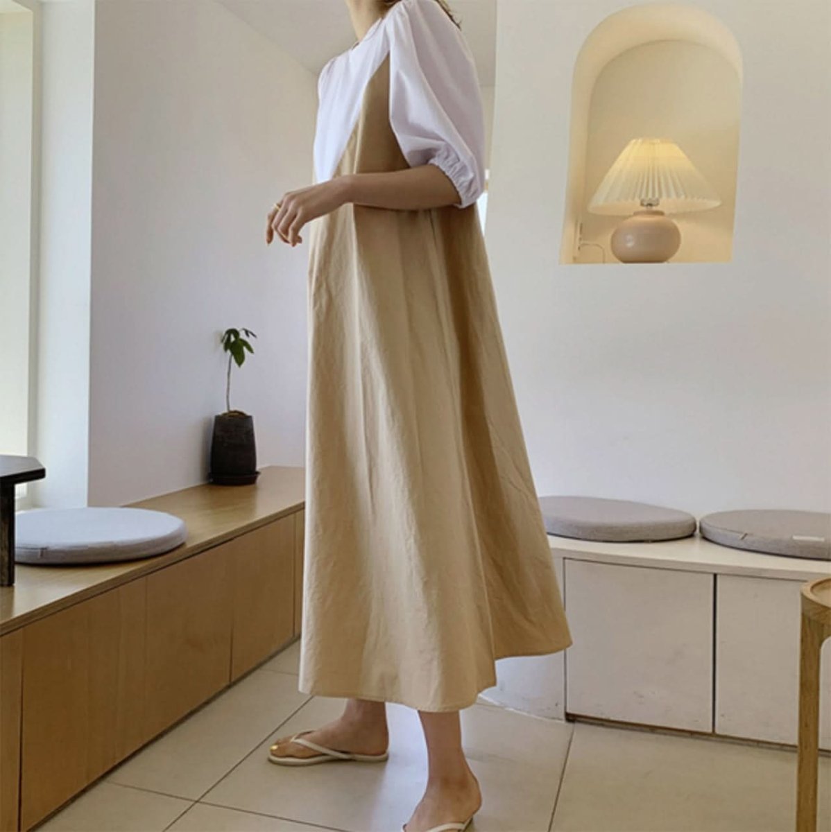 パフスリーブコントラストナチュラルワンピース - select store mirror meパフスリーブコントラストナチュラルワンピース109755379mirror meselect store mirror me109755379S