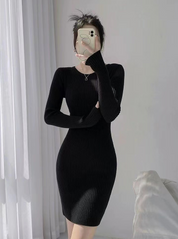 スリムリブニットワンピース　６色展開