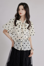ドットシフォンブラウス