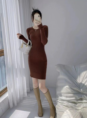 スリムリブニットワンピース　６色展開