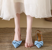 デニムステッチローヒールパンプス