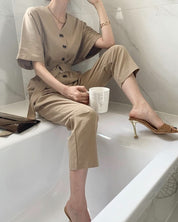 ＜１点即納＞ナチュラルボタンハイウエストベルトロンパース - select store mirror me＜１点即納＞ナチュラルボタンハイウエストベルトロンパースmirror meselect store mirror meフリーサイズ