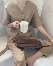 ＜１点即納＞ナチュラルボタンハイウエストベルトロンパース - select store mirror me＜１点即納＞ナチュラルボタンハイウエストベルトロンパースmirror meselect store mirror meフリーサイズ