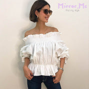＜ラスト１点即納＞春におすすめ！オフショルバックリボン袖ラフレースブラウス - select store mirror me＜ラスト１点即納＞春におすすめ！オフショルバックリボン袖ラフレースブラウスmirror meselect store mirror meフリーサイズ