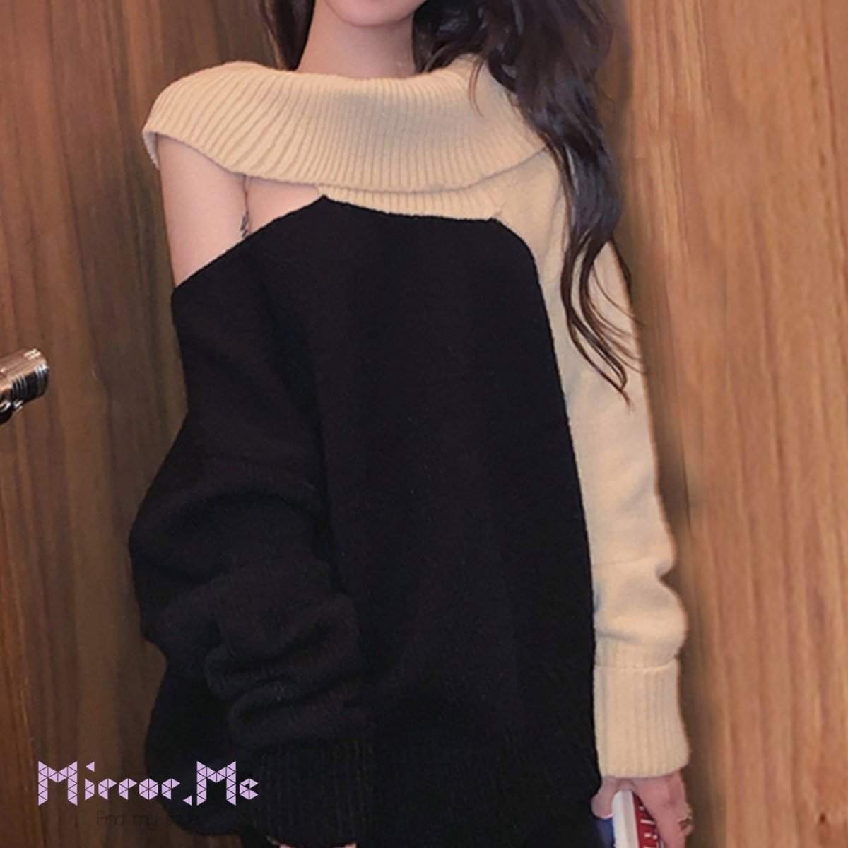 ＜１点即納＞【動画あり】アシンメトリーショルダーカットバイカラーニット - select store mirror me＜１点即納＞【動画あり】アシンメトリーショルダーカットバイカラーニットmirror meselect store mirror meフリーサイズ