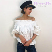 ＜ラスト１点即納＞春におすすめ！オフショルバックリボン袖ラフレースブラウス - select store mirror me＜ラスト１点即納＞春におすすめ！オフショルバックリボン袖ラフレースブラウスmirror meselect store mirror meフリーサイズ