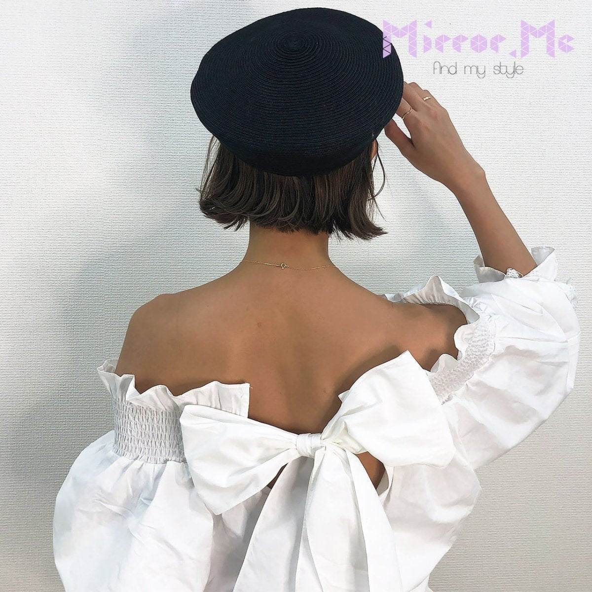 ＜ラスト１点即納＞春におすすめ！オフショルバックリボン袖ラフレースブラウス - select store mirror me＜ラスト１点即納＞春におすすめ！オフショルバックリボン袖ラフレースブラウスmirror meselect store mirror meフリーサイズ