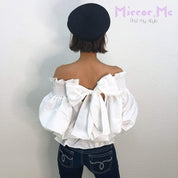 ＜ラスト１点即納＞春におすすめ！オフショルバックリボン袖ラフレースブラウス - select store mirror me＜ラスト１点即納＞春におすすめ！オフショルバックリボン袖ラフレースブラウスmirror meselect store mirror meフリーサイズ