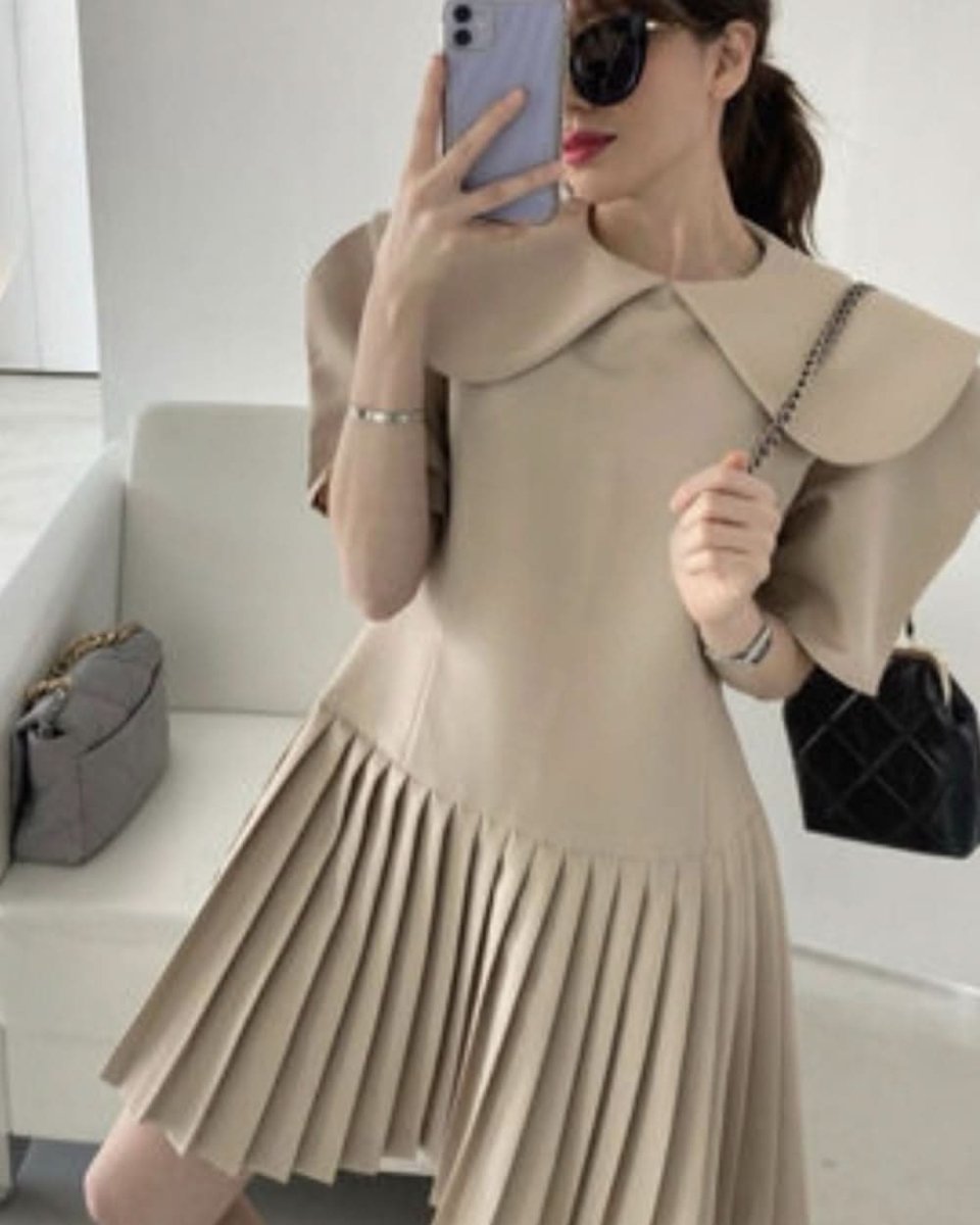フラットカラー切り替えプリーツワンピース - select store mirror meフラットカラー切り替えプリーツワンピース128839754mirror meselect store mirror me128839754S