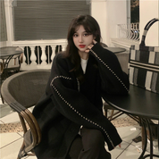 バイカラーステッチ厚めニットカーディガン　２色展開