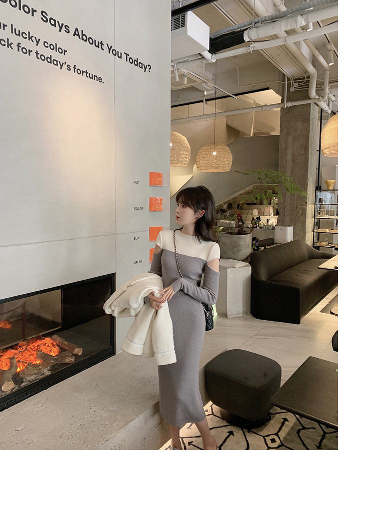 スリーブカットコントラストニットワンピース　３色展開