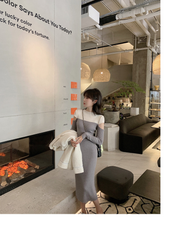 スリーブカットコントラストニットワンピース　３色展開