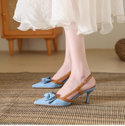 デニムステッチローヒールパンプス