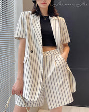 【上質】【動画あり】コットンリネンストライプジャケット＆パンツセットアップ - select store mirror me【上質】【動画あり】コットンリネンストライプジャケット＆パンツセットアップ133969455mirror meselect store mirror me133969455S