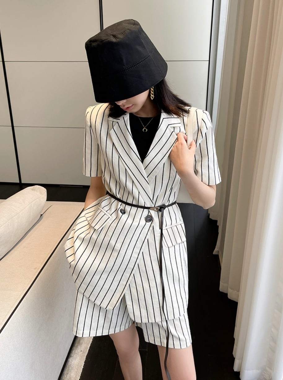 【上質】【動画あり】コットンリネンストライプジャケット＆パンツセットアップ - select store mirror me【上質】【動画あり】コットンリネンストライプジャケット＆パンツセットアップ133969455mirror meselect store mirror me133969455S