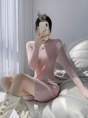 スリムリブニットワンピース　６色展開